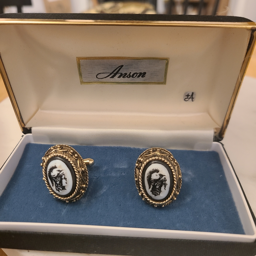 Anson Gold-Tone Black & White Cameo Oval Cufflinks